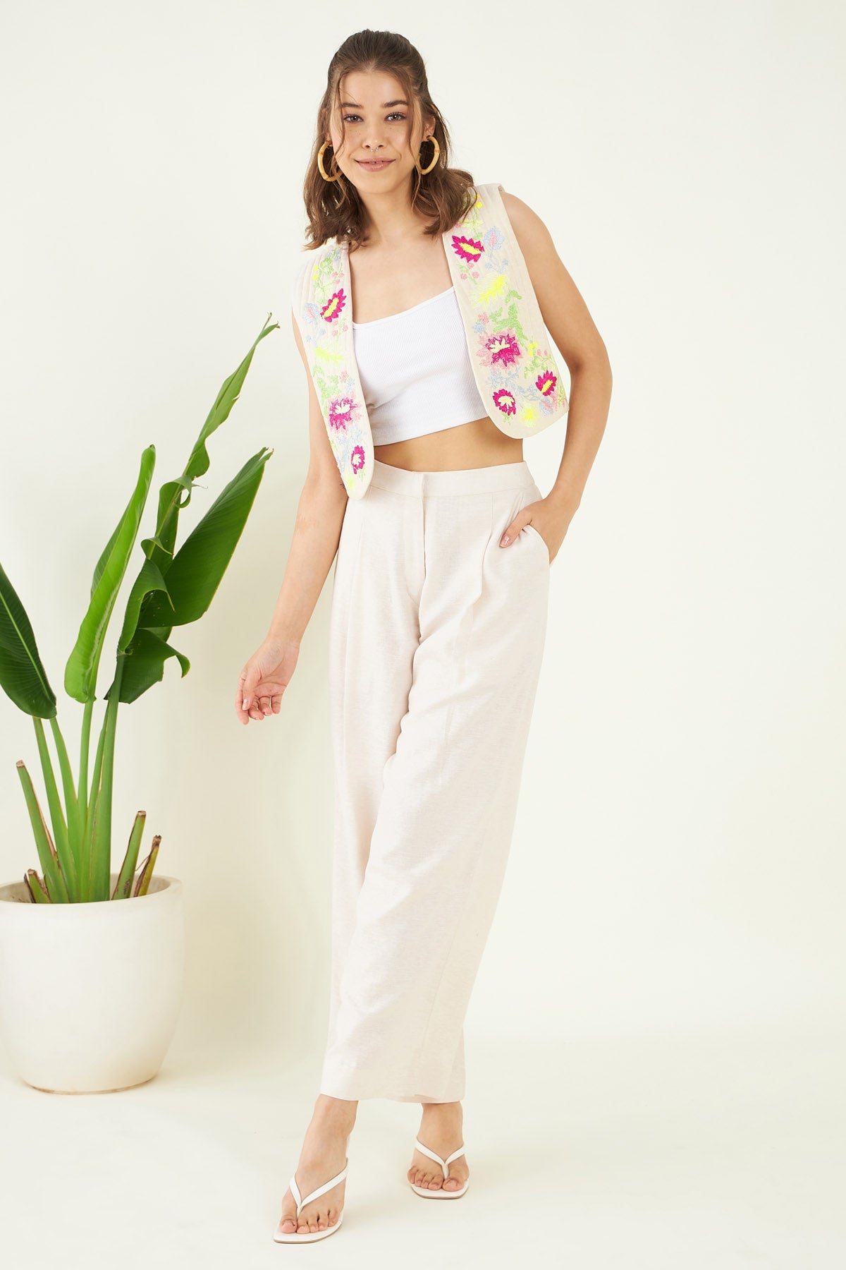 Buy Floral Linen Jacket & Pants Set Online